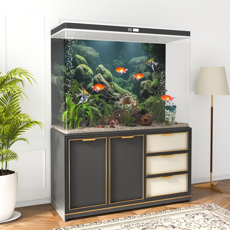 Aquarium Hintergrundposter mit tropischen Fischen und Pflanzen 120x46cm