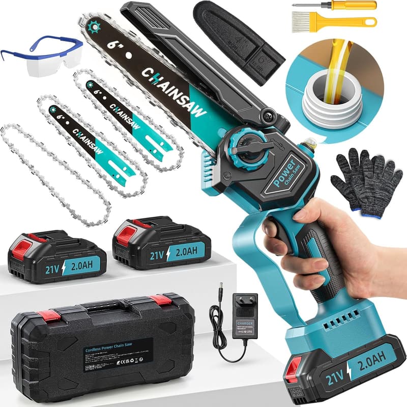 Akku Kettensäge 6 Zoll mit 1000W Motor und 4000mAh Akku