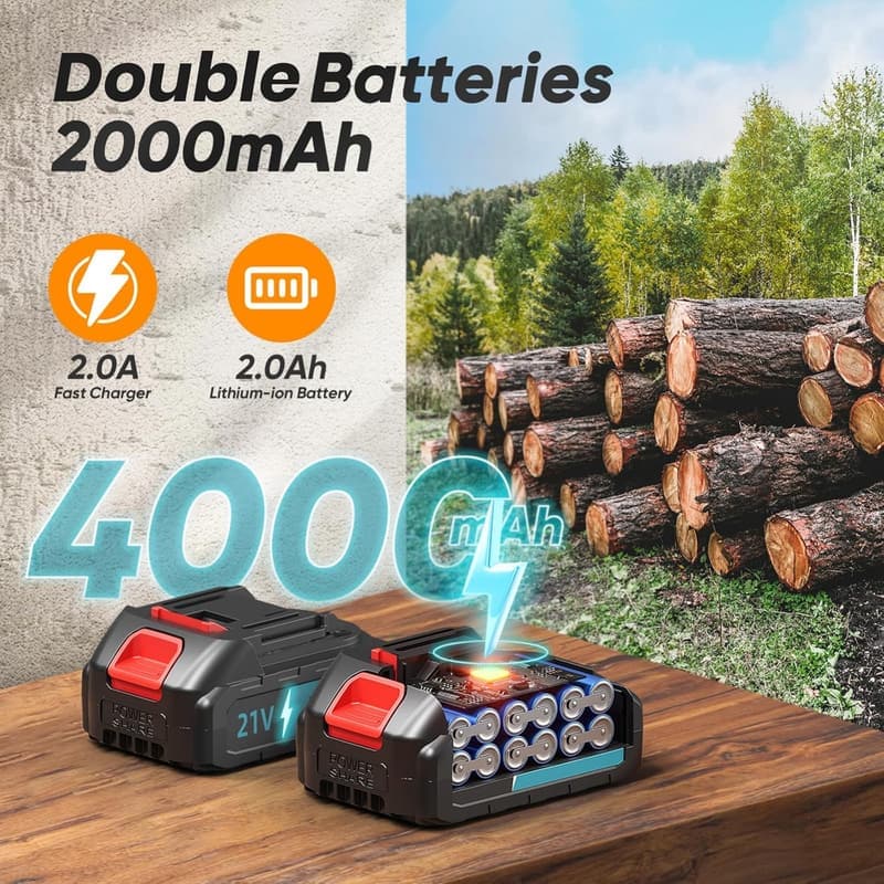 Akku Kettensäge 6 Zoll mit 1000W Motor und 4000mAh Akku