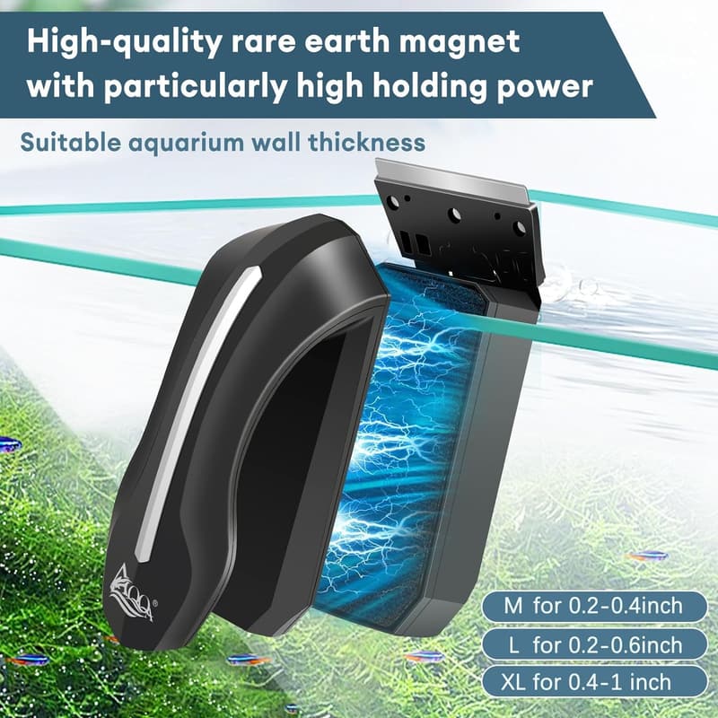 AQQA Magnetischer Scheibenreiniger für Aquarien mit 2 Schabern (M)