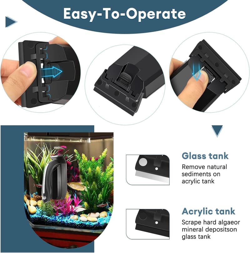 AQQA Magnetischer Scheibenreiniger für Aquarien mit 2 Schabern (M)