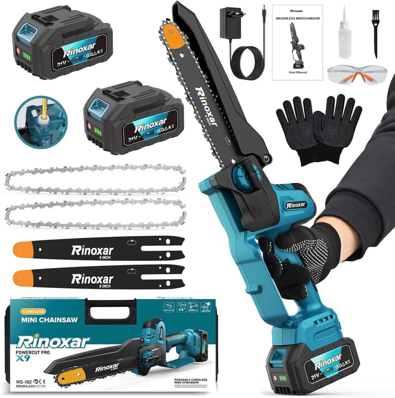 Akku Mini-Kettensäge 8 Zoll - 1300W, 20V für Gartenarbeit