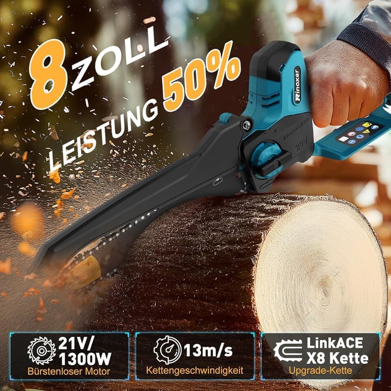 Akku Mini-Kettensäge 8 Zoll - 1300W, 20V für Gartenarbeit