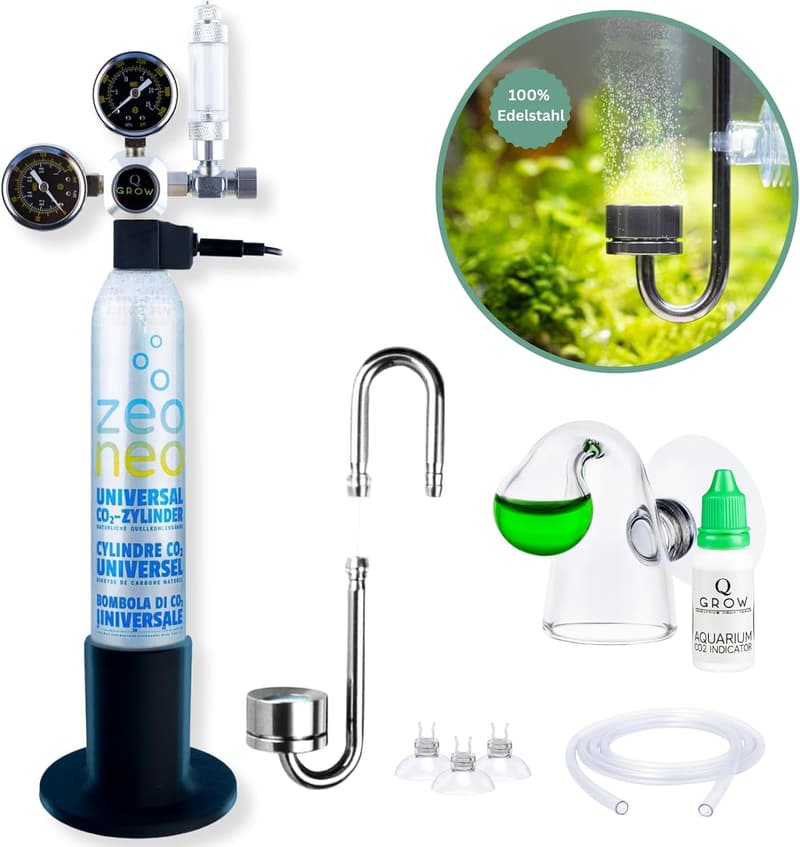 CO2-Anlage für Aquarien bis 1000L – Komplettset mit Edelstahl-Diffusor und 425g Zylinder