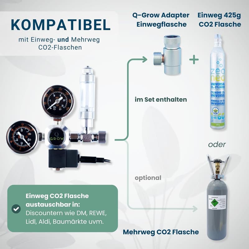 CO2-Anlage für Aquarien bis 1000L – Komplettset mit Edelstahl-Diffusor und 425g Zylinder
