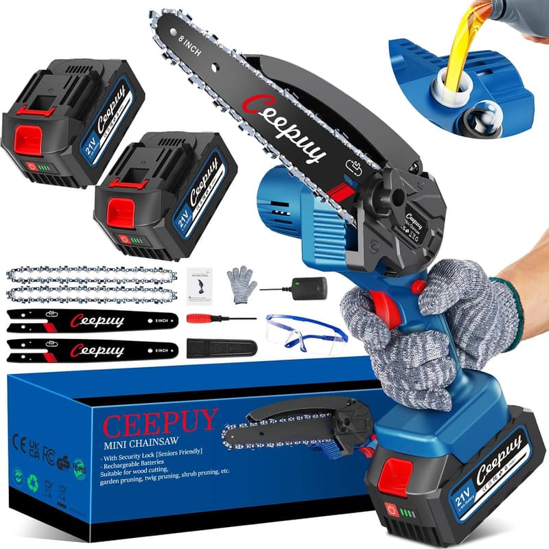 Mini-Akku-Kettensäge 8 Zoll mit 8000 mAh und automatischer Ölpumpe