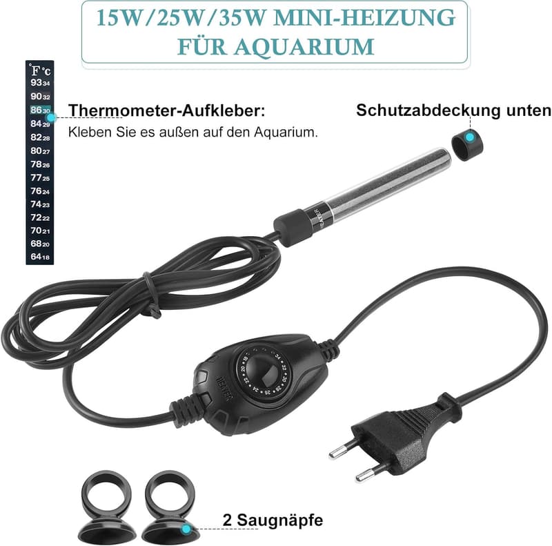 Mini Aquarium Heizung 15W/25W/35W mit externem Temperaturregler, 1-30L