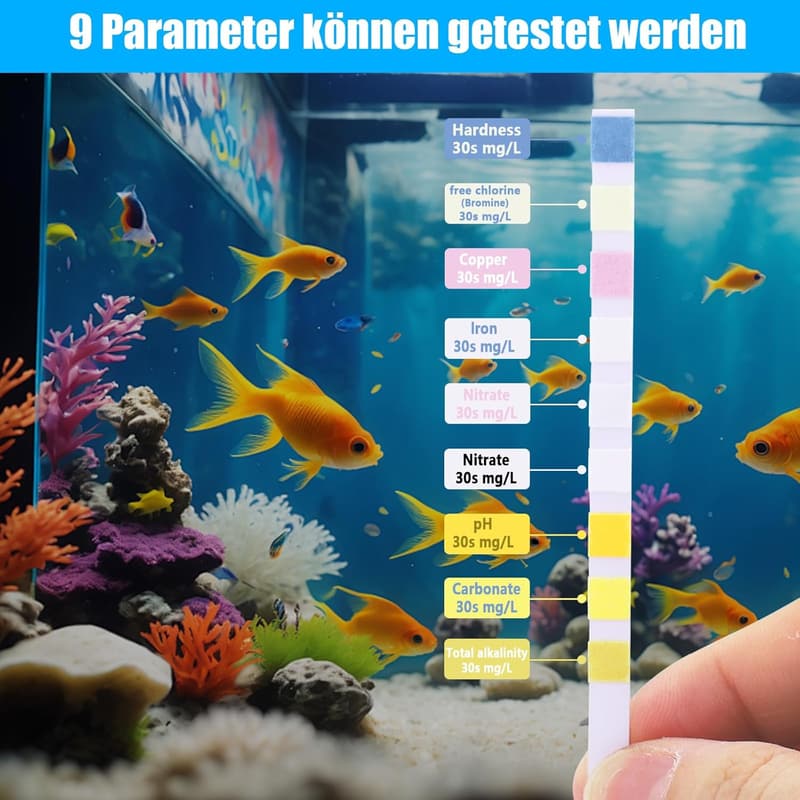 Aquarium Teststreifen 9-in-1 für pH, Wasserhärte, Chlor und Nitrit