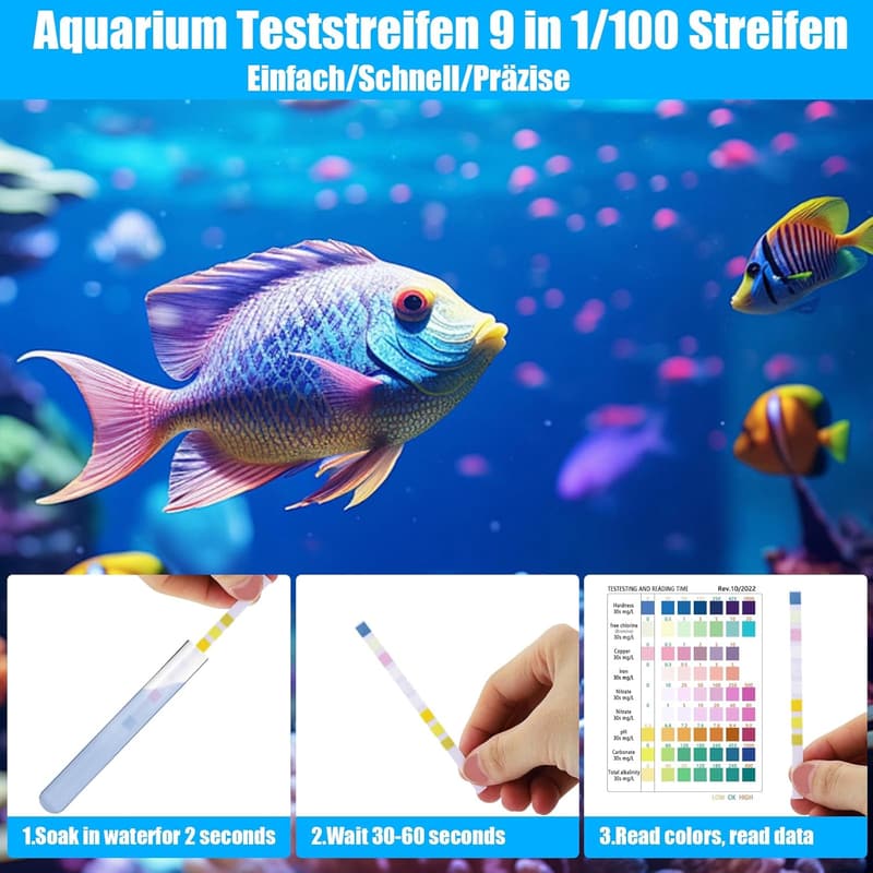 Aquarium Teststreifen 9-in-1 für pH, Wasserhärte, Chlor und Nitrit