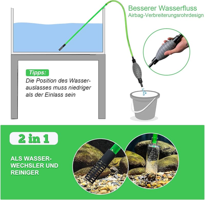 Aquarium Reiniger mit einstellbarer Durchflussregelung für Wasserwechsel