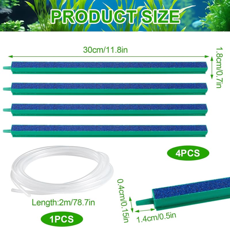 Aquarium Sauerstoffstein Set mit 4m Schlauch - 4 Stück, 30cm