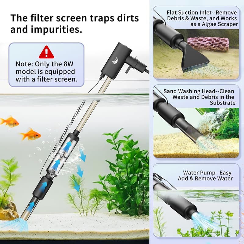 Elektrischer Aquarium Mulmsauger 8W mit 4-stufiger Saugkraft