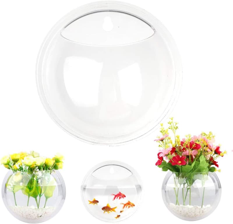 2er Set 15 cm Wand-Aquarium, transparent, rund, für Hydrokultur