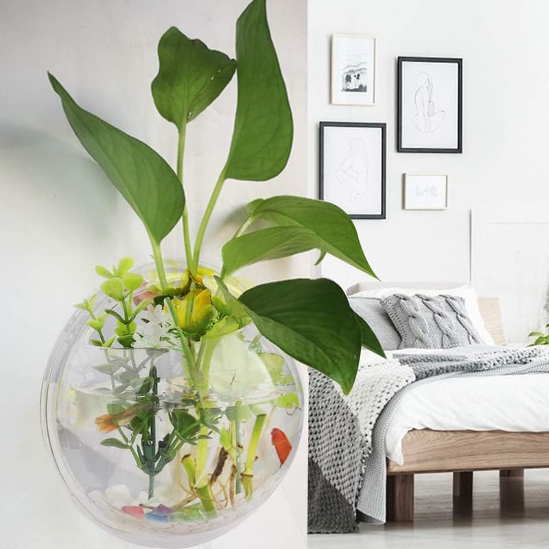 2er Set 15 cm Wand-Aquarium, transparent, rund, für Hydrokultur