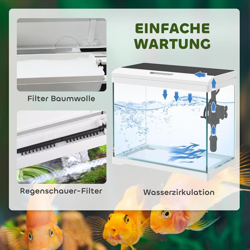 Aquarium mit LED-Beleuchtung und Filtersystem, 17L Fischtank