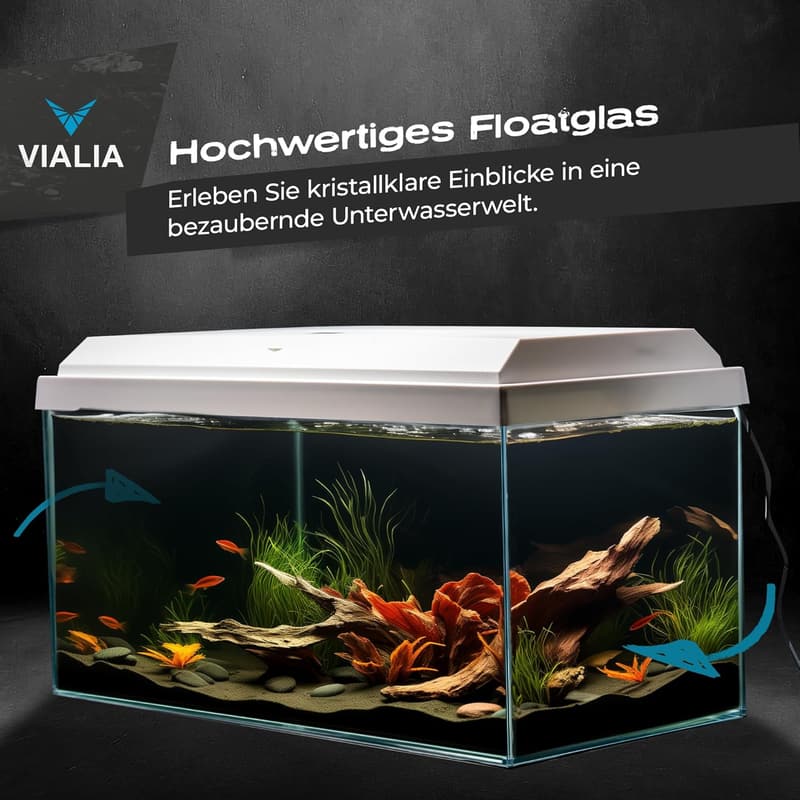 Rechteckiges Aquarium 60x30x30 cm mit LED-Abdeckung für Fische und Pflanzen
