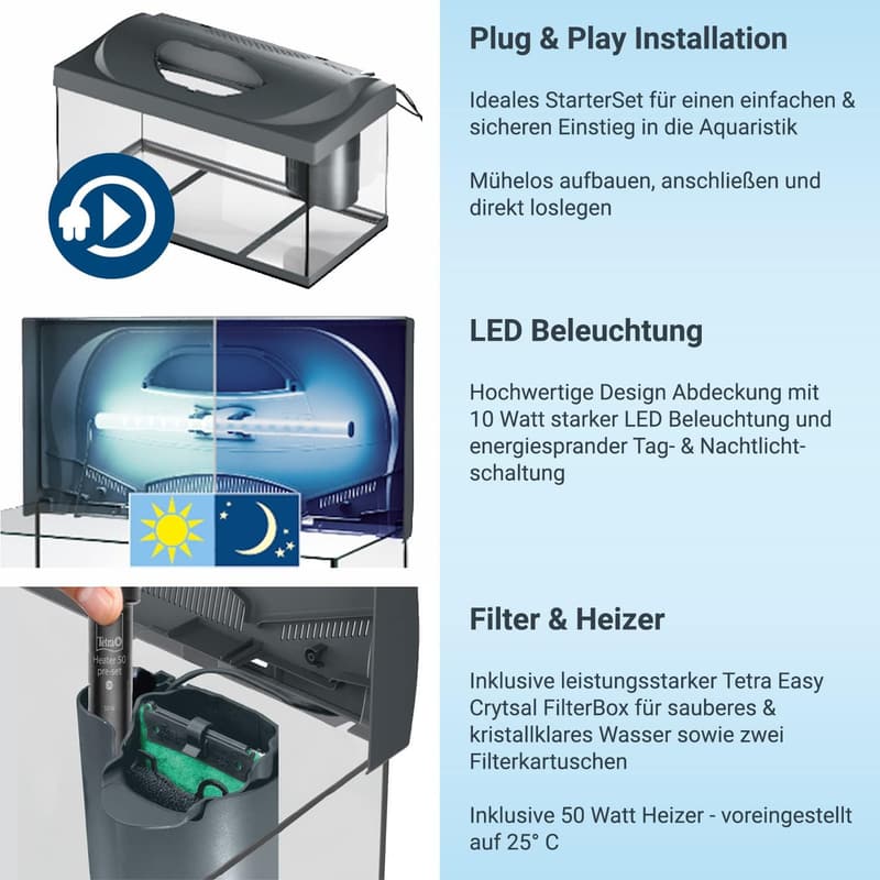 Tetra Starter Line 54 L Aquarium Komplett-Set mit LED-Beleuchtung und Zubehör