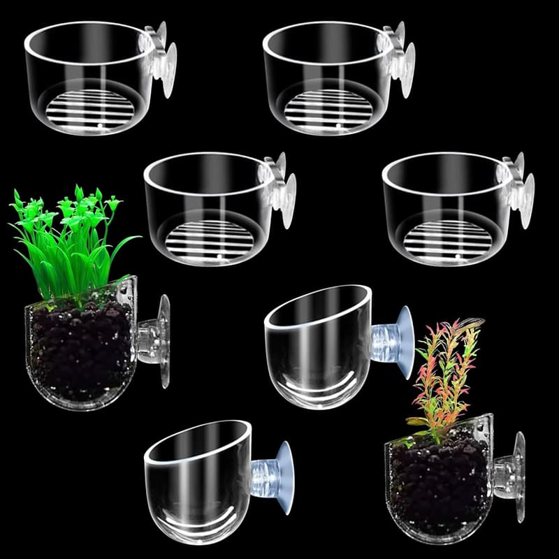 Aquarium Pflanzenhalter mit Saugnapf – 8er Set Glas Töpfe für Wasserpflanzen