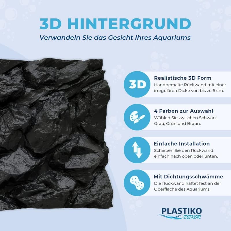 3D Aquarium Hintergrund Schwarz 100x40 cm - Muster aus hohen Steinen