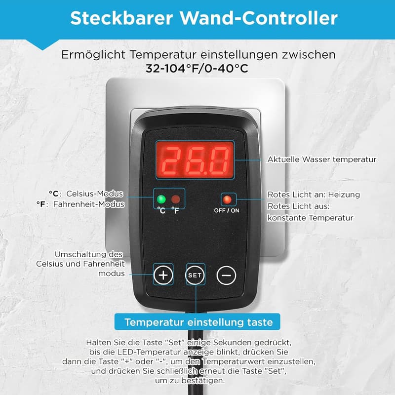 Tauchheizung 500W für Aquarien mit digitalem Temperaturregler, einstellbar 0℃~40℃