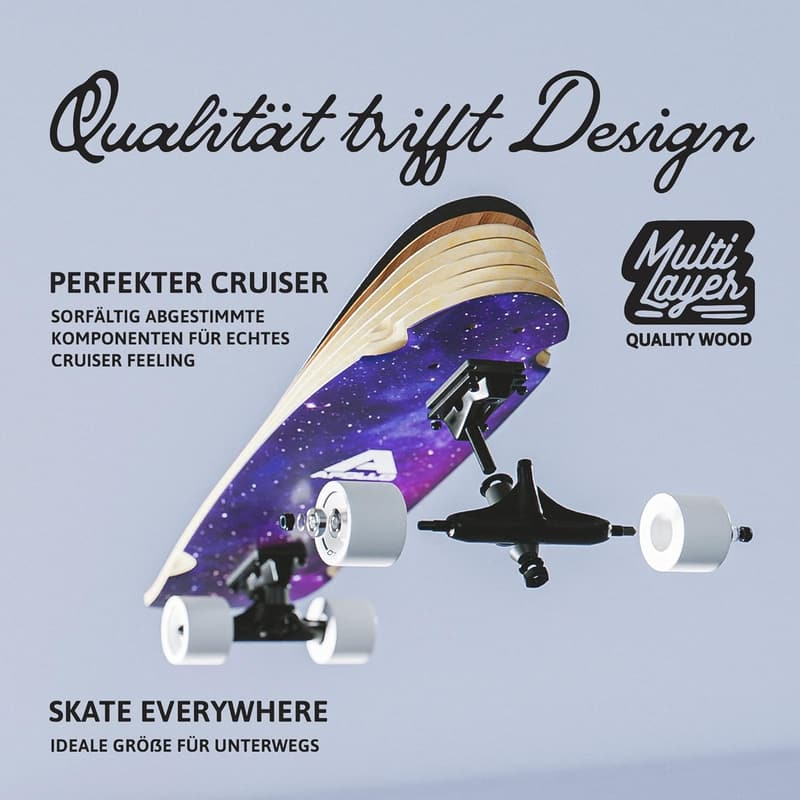 Mini-Longboard Apollo 70 cm im Vintage-Style für Erwachsene