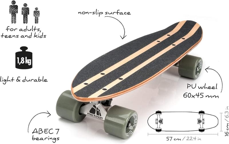 Holz Skateboard für Kinder - Mini Cruiser Retro Board aus hochwertigem Holz