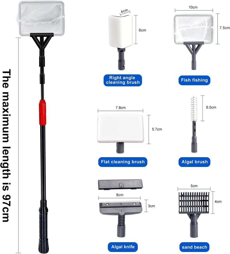 Aquarium Reinigungsset 6 in 1 mit Algenschaber und Schwamm
