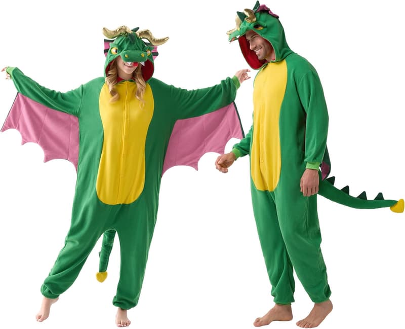 Halloween Drache Pyjama für Erwachsene – Unisex Dinosaurier Kostüm S-XL