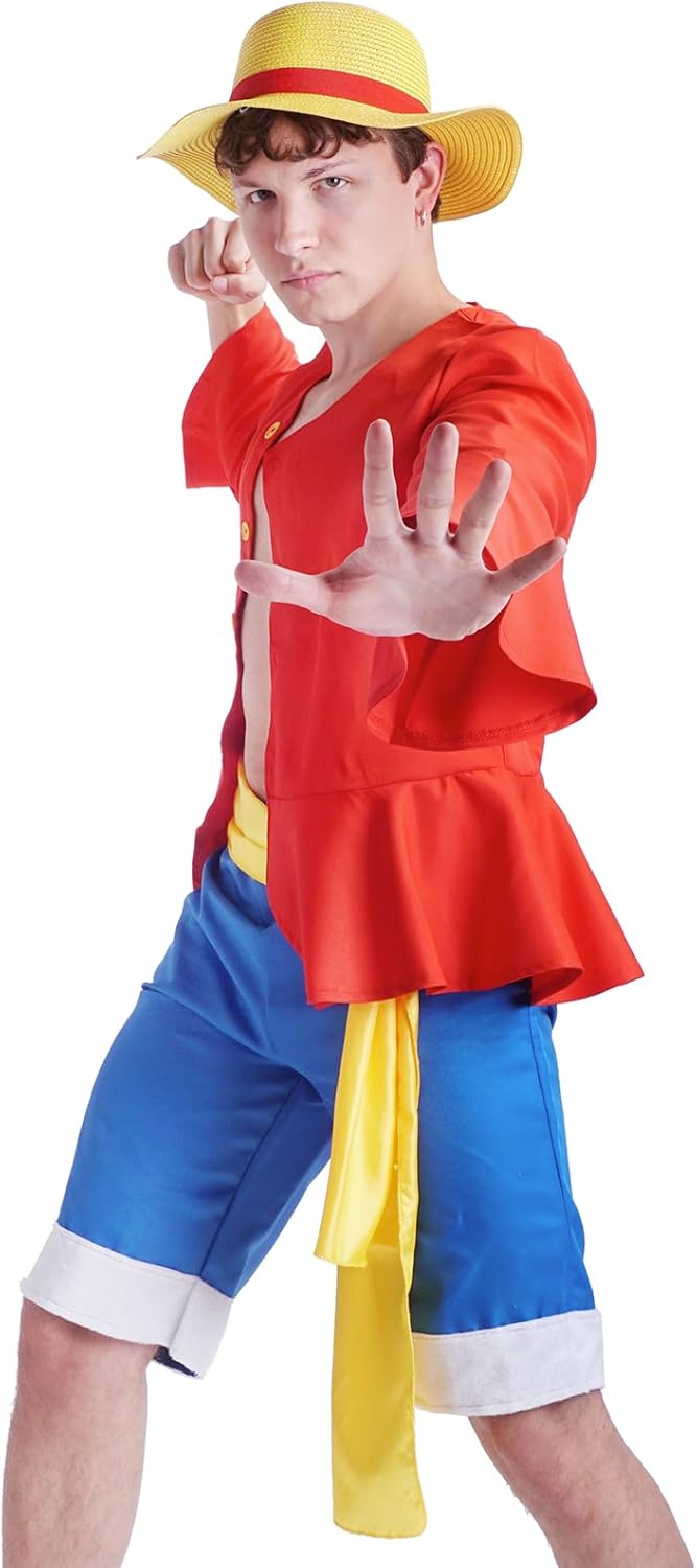 Monkey D. Ruffy Cosplay Kostüm mit Hemd, Hose und Hut – Größe XL