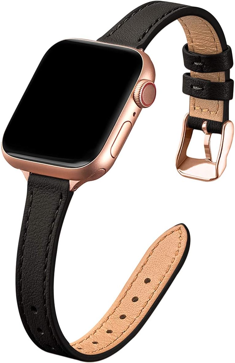 Echtes Lederarmband für Apple Watch 38/40/41mm – Schwarz/Roségold