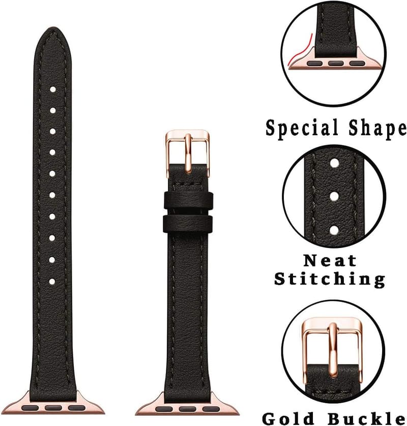 Echtes Lederarmband für Apple Watch 38/40/41mm – Schwarz/Roségold