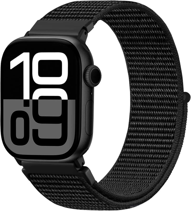 Verstellbares Nylon Armband für Apple Watch 44-49mm, Schwarz