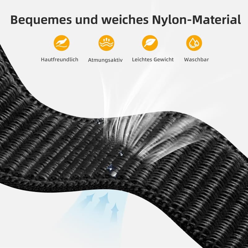 Verstellbares Nylon Armband für Apple Watch 44-49mm, Schwarz
