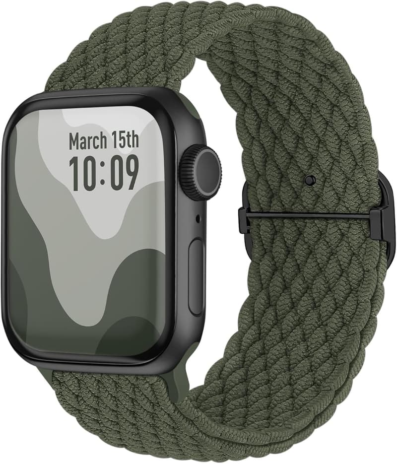 Rutschfestes geflochtenes Nylon-Armband für Apple Watch 42-49 mm in Armeegrün
