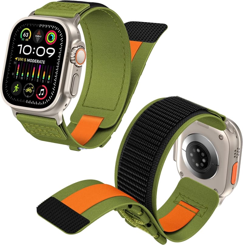Rugged Nylon Sportband für Apple Watch, passend für 49mm-42mm, Grün