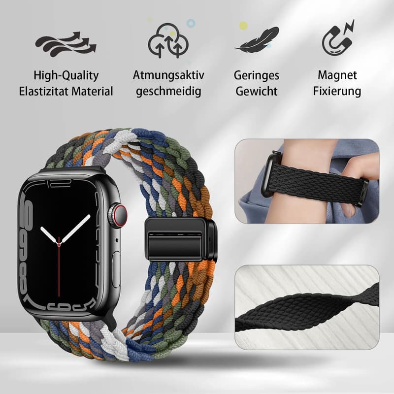 Geflochtenes Nylonarmband für Apple Watch, elastisch mit Magnetverschluss