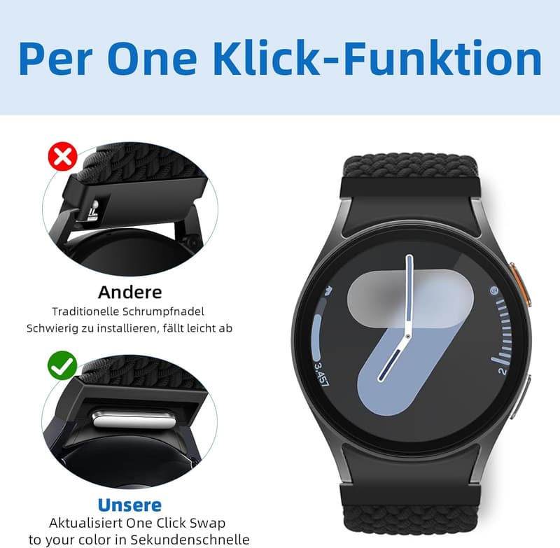 Nylon Armband für Samsung Galaxy Watch 4-7, kompatibel für Damen und Herren