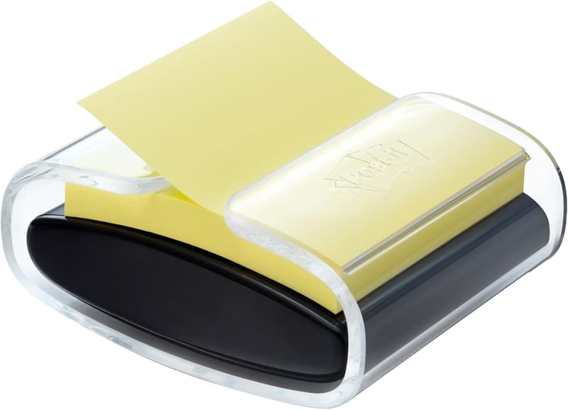 Post-it Z-Notes Abroller, Schwarz mit 1 Block Super Sticky, Gelb, 76 mm x 76 mm