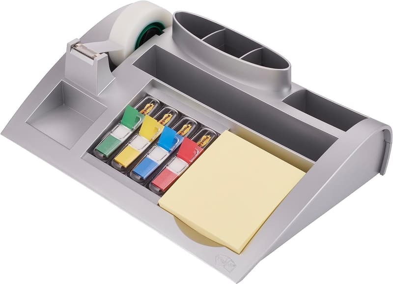 Post-it Tisch-Organizer mit Notizen und Klebeband, silber