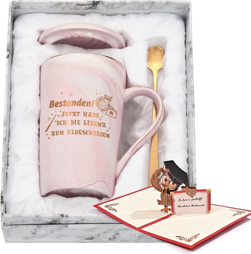 Bachelor Abschluss Geschenk - Kaffeetasse 400ml mit Spruch Rosa