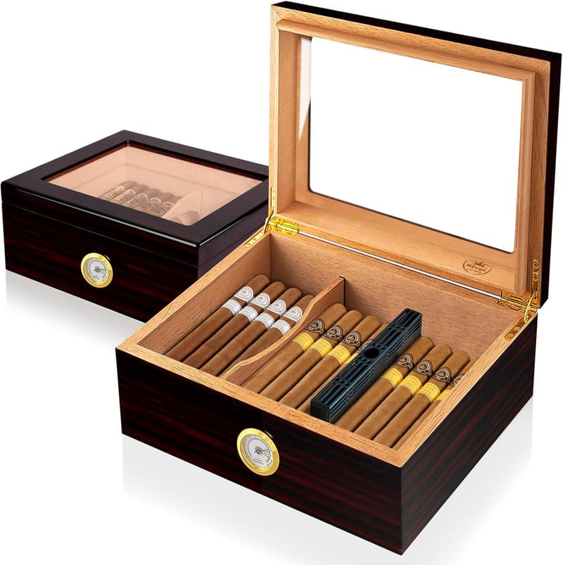 Zigarren Humidor aus spanischer Zeder mit Hygrometer und Befeuchter – Geschenk für Männer (30-50 Zigarren)