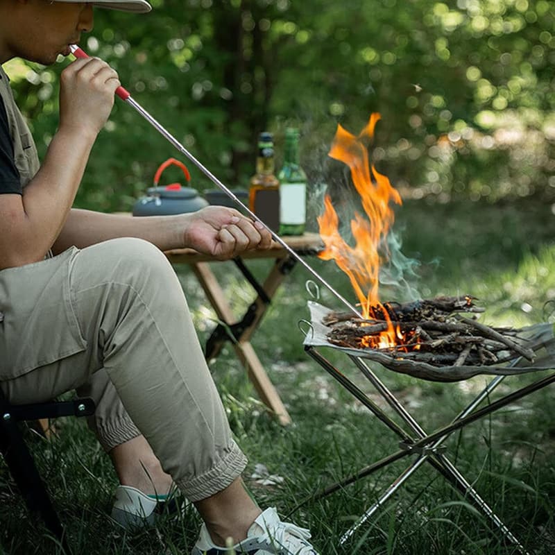 Edelstahl Feuerbläser mit PU-Leder Balg – Camping Anzündwerkzeug