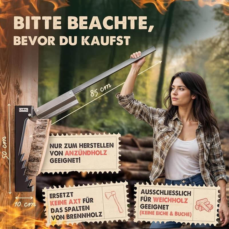 Manueller Holzspalter mit Edelstahlklinge für Anzündholz bis 450mm