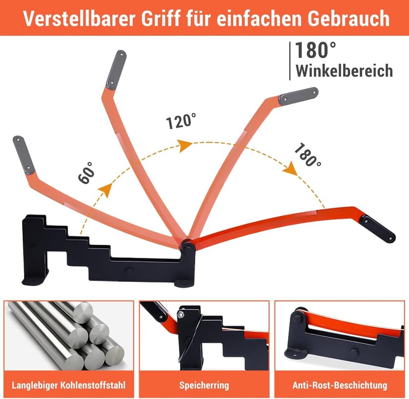 Manueller Holzspalter mit Wandhalterung – Karbonstahl, Orange