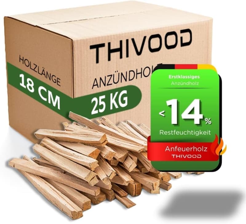 Anfeuerholz 25 KG – Trockenes Kaminholz aus Fichte & Kiefer für Grill und Kamin