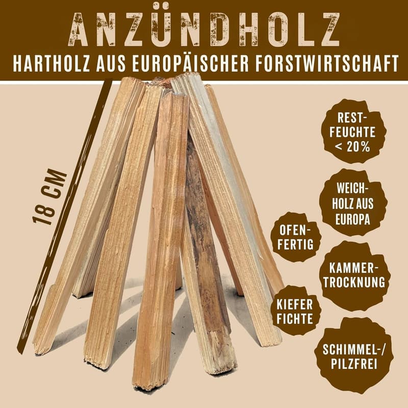 Anfeuerholz 25 KG - Trocken und ofenfertig für Kamin und Grill