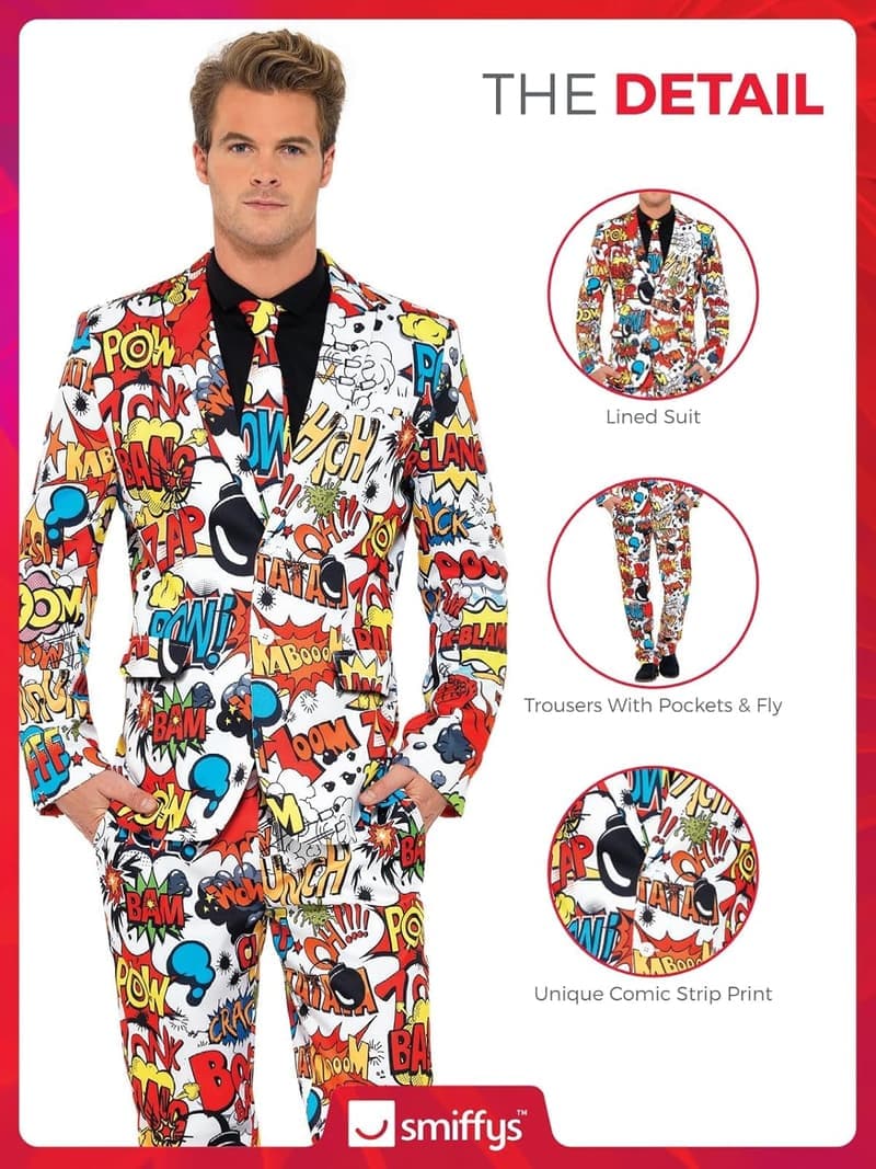 Herren Comic Strip Anzug Kostüm mit Jacke, Hose und Krawatte