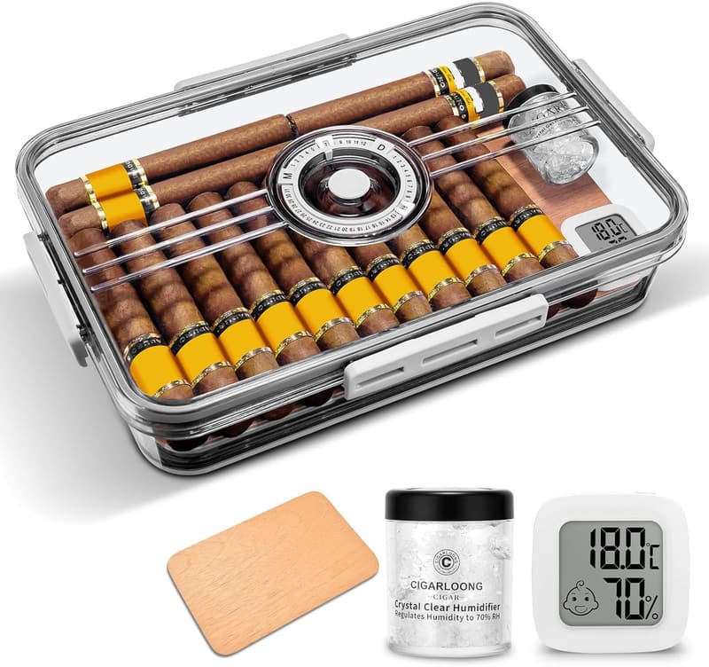 CIGARLOONG Zigarren-Humidor aus Zedernholz mit Hygrometer und Acrylbox für 20–30 Zigarren