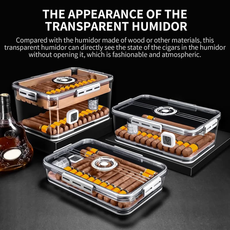 CIGARLOONG Zigarren-Humidor aus Zedernholz mit Hygrometer und Acrylbox für 20–30 Zigarren