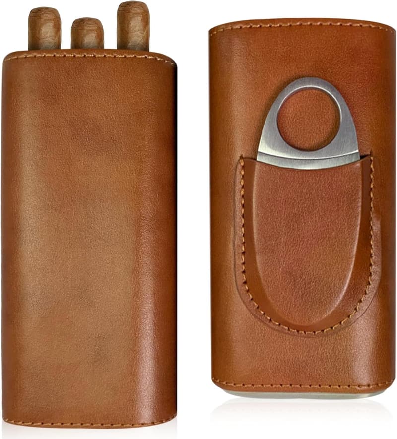 Zigarrenetui aus Leder mit Zigarrenschneider für Männer (Braun)